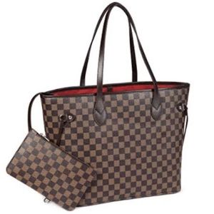Brown Checkered Tote Shoulder Bag